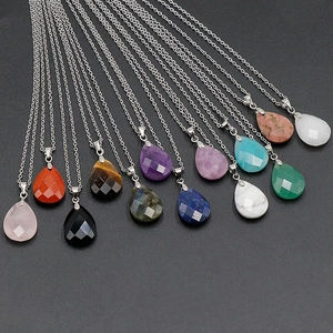 Faceted Natural Stone Water Drop Pendant Necklace Elegant Gemstone Clavicle O-Chain Minimalist Jewelry Women Gift
