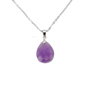 Natural purple amethyst teardrop pendant necklace with silver chain for women
