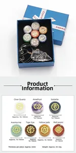 Détails des 7 pierres de chakra et pendentif en quartz dans un coffret cadeau élégant