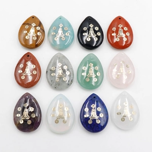 Lot de 12 pendentifs en cristal goutte d'eau avec symboles de méditation yoga gravés en or