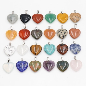 24-piece set of 20mm heart-shaped crystal pendants with various semi-precious gemstones