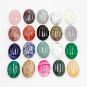 20pcs assorted oval natural stone cabochons including rose quartz and tiger eye for DIY jewelry