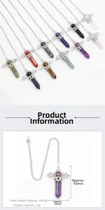 Detailed dimensions of hexagonal crystal pendulum pendants in various natural stones