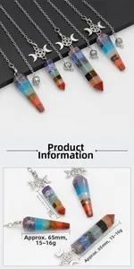 Detailed size comparison of chakra crystal pendulums in 40mm, 55mm and 65mm sizes