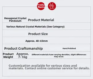 Detail specifications of hand-polished natural crystal hexagonal pyramidal pendulum pendant