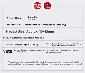 Detailed specifications table for 10x13mm handmade natural crystal pumpkin pendants