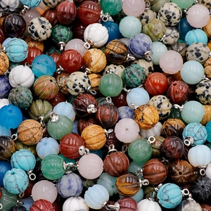 Assorted natural stone pumpkin pendants with silver metal bails for DIY jewelry making