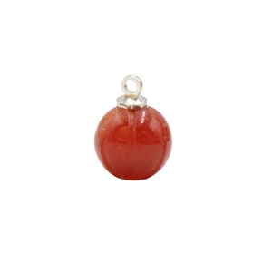 Natural red agate stone pumpkin charm with silver metal ring clasp on white background