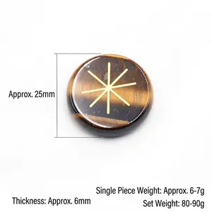 Polished tiger eye stone rune pendant with gold star engraving and 25mm diameter size