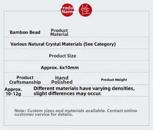 Detailed specifications table for 6x10mm bamboo-shaped natural crystal and agate beads