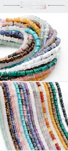 Macro shot of assorted colorful gemstone bamboo-shaped loose beads for DIY jewelry making