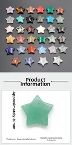 Macro view of assorted 20mm natural crystal star-shaped stones with size details