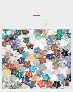 Macro view of multicolored 20mm star-shaped natural crystal and semi-precious gemstones