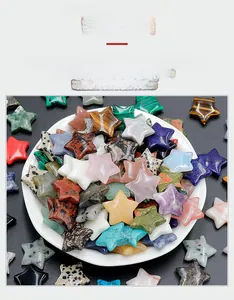 Macro view of polished 20mm star-shaped natural crystal and gemstone carvings