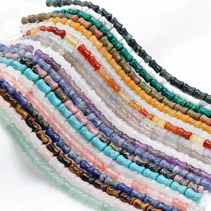 Bamboo-shaped natural gemstone beads including amethyst and tiger eye for jewelry DIY