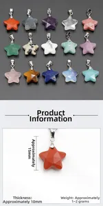 Macro detail of star-shaped natural stone pendants with size and weight specifications