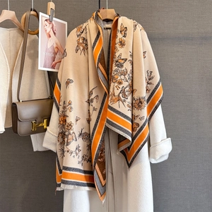 Butterfly Jacquard Imitation Cashmere Shawl Scarf Retro Elegant Winter Floral Wrap With Fringe For Women