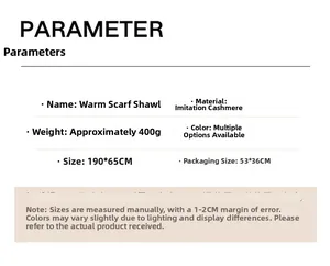 Detailed product specifications table for shell print cashmere-like scarf shawl