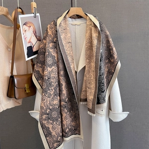 Vintage Print Shawl Scarf Imitation Cashmere Warm Winter Wrap Retro Swirl Floral Pattern Tassel Women Pashmina