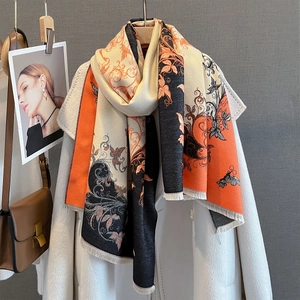 Sciarpa Scialle Invernale Da Donna Retro Stampa Farfalla Floreale Color Block Imitazione Cashmere Caldo Elegante