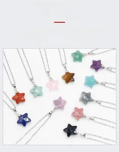 Detailed array of faceted star-shaped natural crystal pendants on delicate chains
