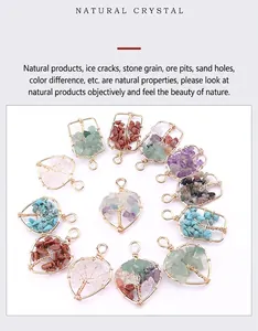 Detailed tree of life handmade copper wire wrapped natural crystal pendants in various shapes