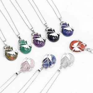 Butterfly Teardrop Pendant Necklace Natural Crystal Stone Inlay Vintage Ethnic Style Jewelry For Women