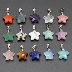 15-piece set of natural stone star pendants including amethyst and tiger eye crystals