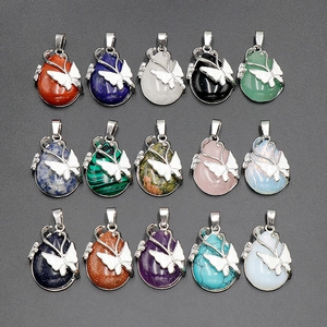 Set of butterfly teardrop pendant necklaces in various natural gemstones and crystals