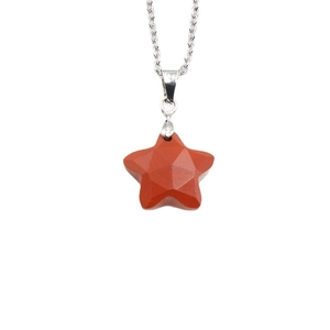 Natural red stone faceted star pendant necklace with delicate silver chain for women