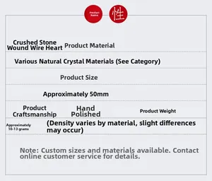 Detail specifications for 50mm handmade crystal stone heart pendant with wire wrapping
