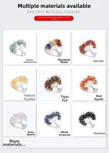 Detailed grid of nine heart-shaped tree of life pendants with colorful natural gemstones