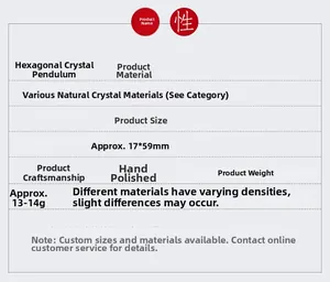 Specifications of hexagonal prism natural crystal pendulum pendant with 17x59mm dimensions