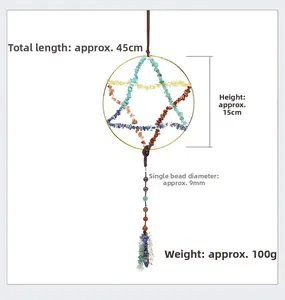 Detail showing dimensions of handmade crystal stone star hanging decor 45cm total length