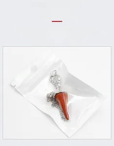 Red natural crystal hexagonal pendulum pendant with silver chain in PE packaging