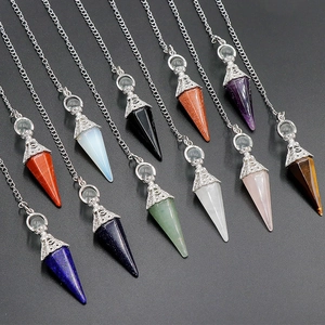 Hexagonal Prism Pendulum Pendant Necklace Natural Crystal Healing Stone Retro Vintage Dowsing Divination Alloy Jewelry