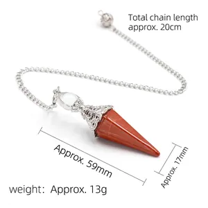 Natural red jasper hexagonal pendulum pendant with silver cap on 20cm chain