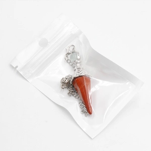 Natural red stone hexagonal prism pendulum with silver hollow metal chain pendant