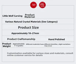Spécifications de la figurine loup en cristal naturel détaillant taille et polissage