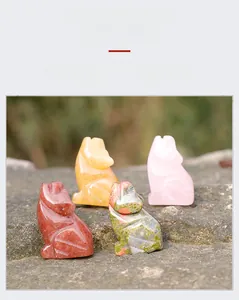Détails de figurines de loup sculptées à la main en cristal naturel rose, rouge et jaune