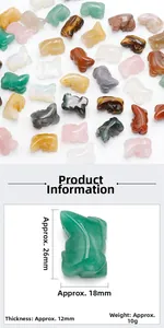 Macro shot showing dimensions of hand-carved gemstone frog figurines in various natural stones