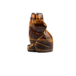 Sculpture de tête de loup en oeil de tigre naturel avec texture soyeuse jaune-brun