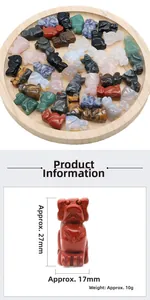Detailed view of hand-carved crystal bulldog figurines in assorted natural stones