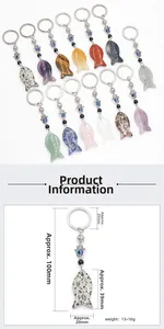 Detailed dimensions of the fish-shaped natural crystal keychain with evil eye charm