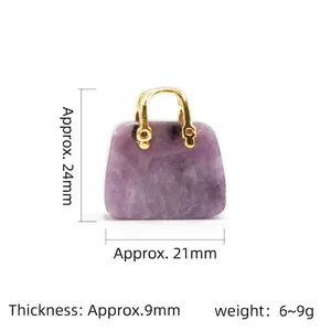 Creative mini handbag pendant made of natural purple crystal with golden metal handle
