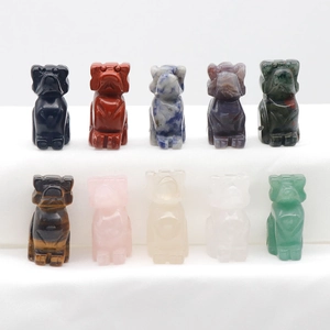 Set of 10 handcrafted natural crystal dog figurines carved from various gemstones and minerals