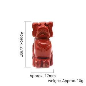 Hand-carved red jasper crystal puppy figurine, 27mm miniature dog animal sculpture