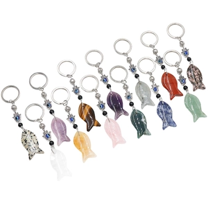 Bohemian fish keychains in natural crystal stones with Turkish evil eye pendants