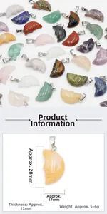 Detailed view of moon face crystal pendant showing dimensions 28x17mm and metal bail