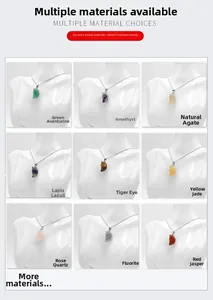 Detail showing nine varieties of moon face crystal pendants on silver chains